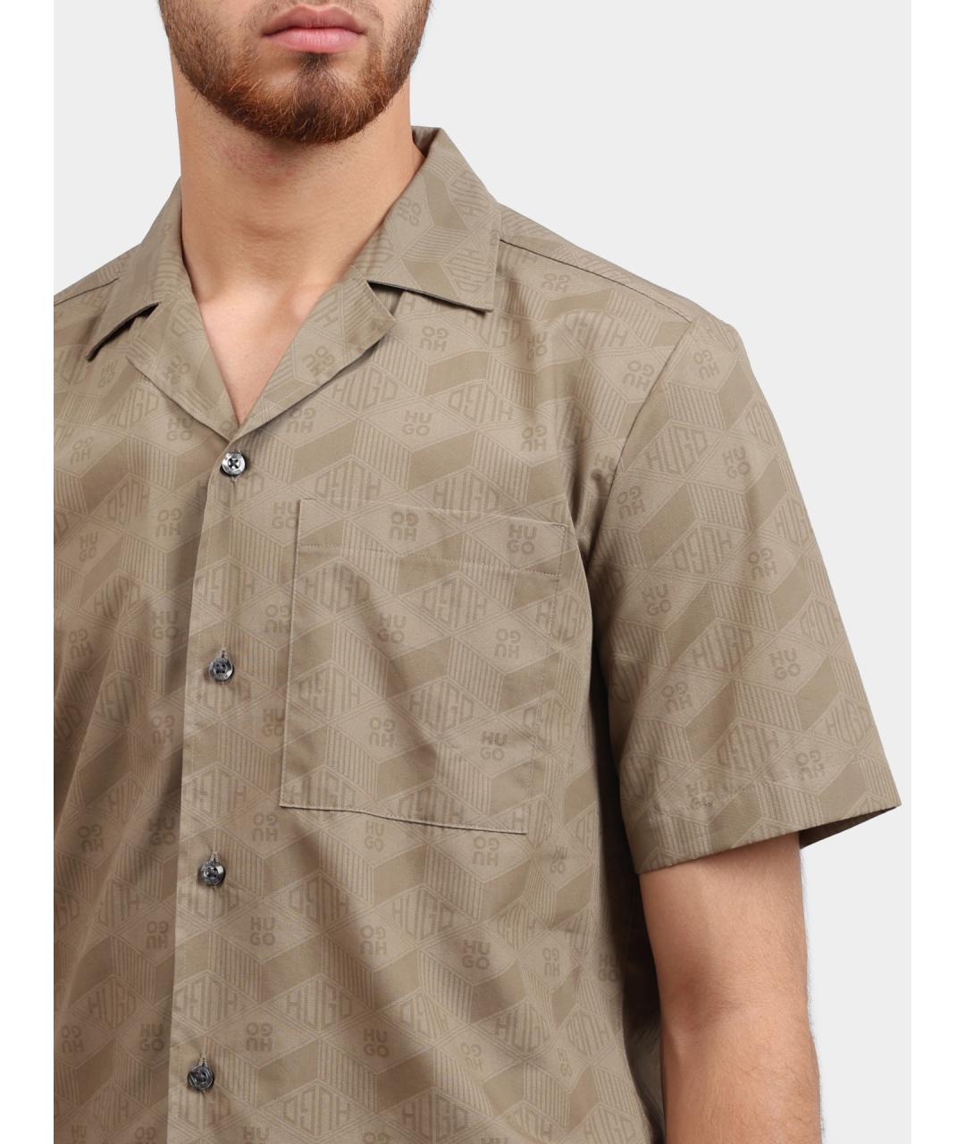 HUGO Бежевая хлопковая кэжуал рубашка, фото 4