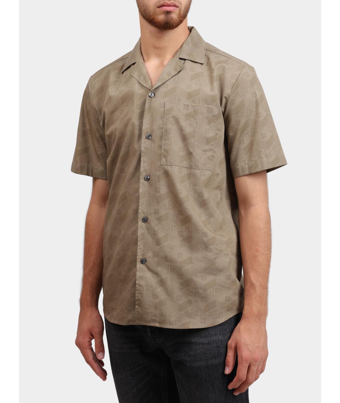 HUGO Бежевая хлопковая кэжуал рубашка, фото 3