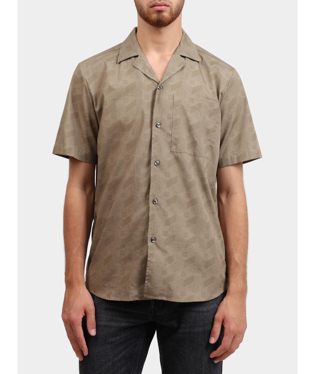 HUGO Бежевая хлопковая кэжуал рубашка, фото 6