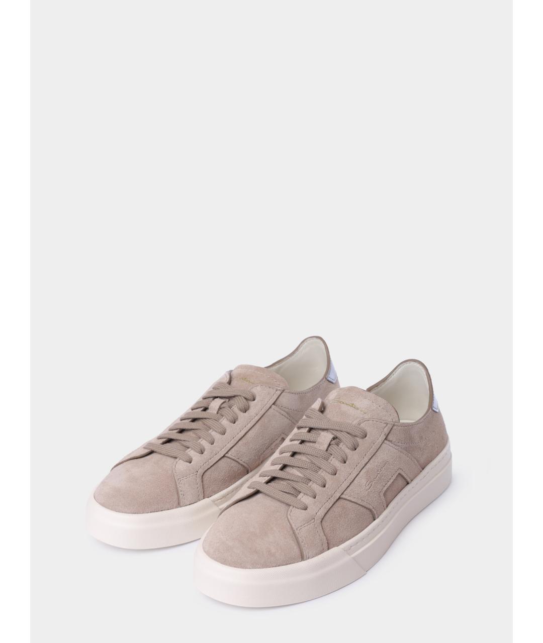 SANTONI Бежевые замшевые низкие кроссовки / кеды, фото 2