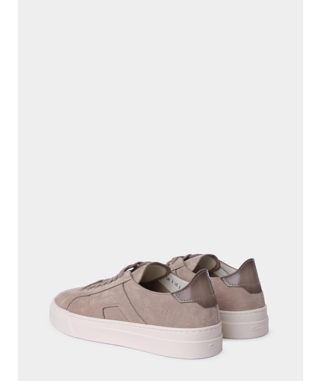 SANTONI Бежевые замшевые низкие кроссовки / кеды, фото 5