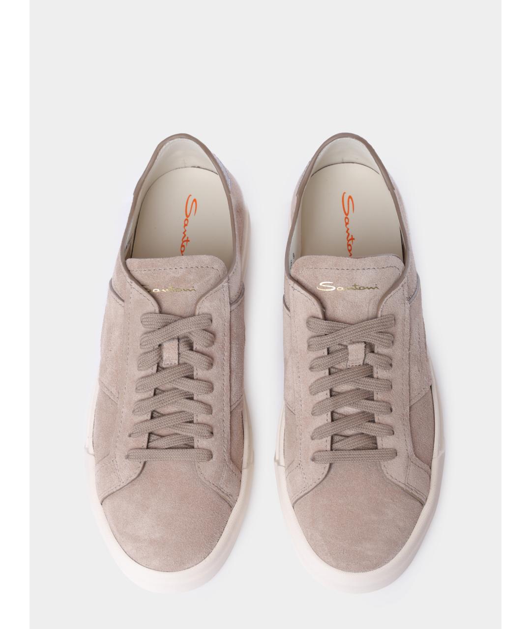 SANTONI Бежевые замшевые низкие кроссовки / кеды, фото 4