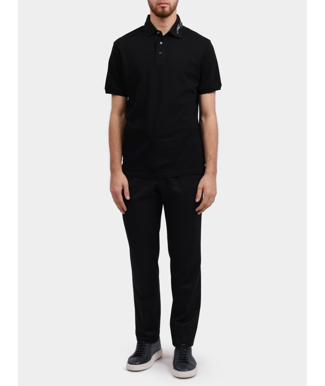 EMPORIO ARMANI Черное хлопковое поло с коротким рукавом, фото 2