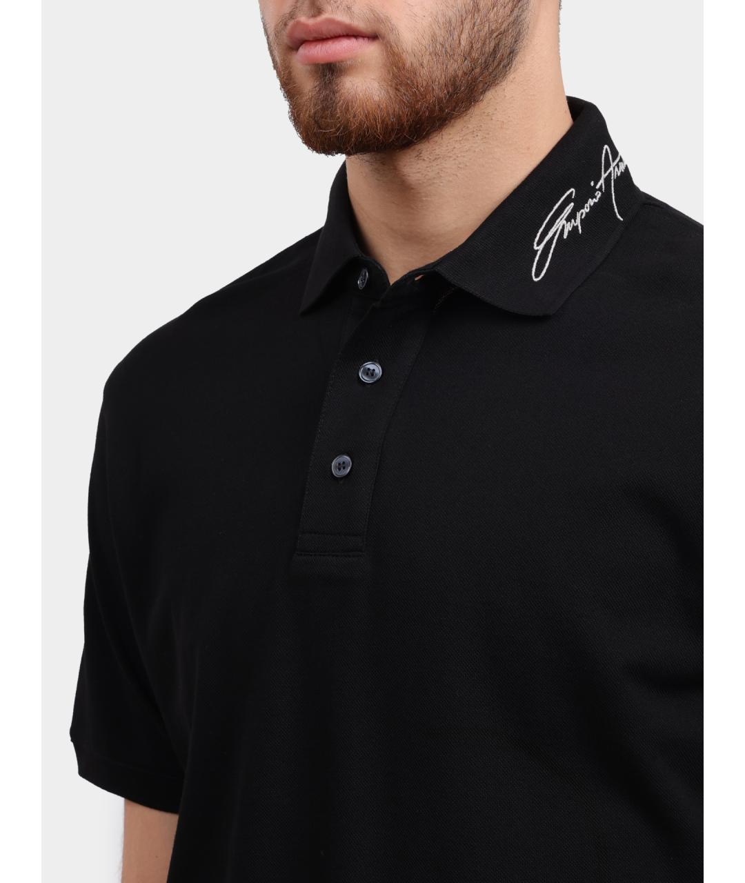 EMPORIO ARMANI Черное хлопковое поло с коротким рукавом, фото 4