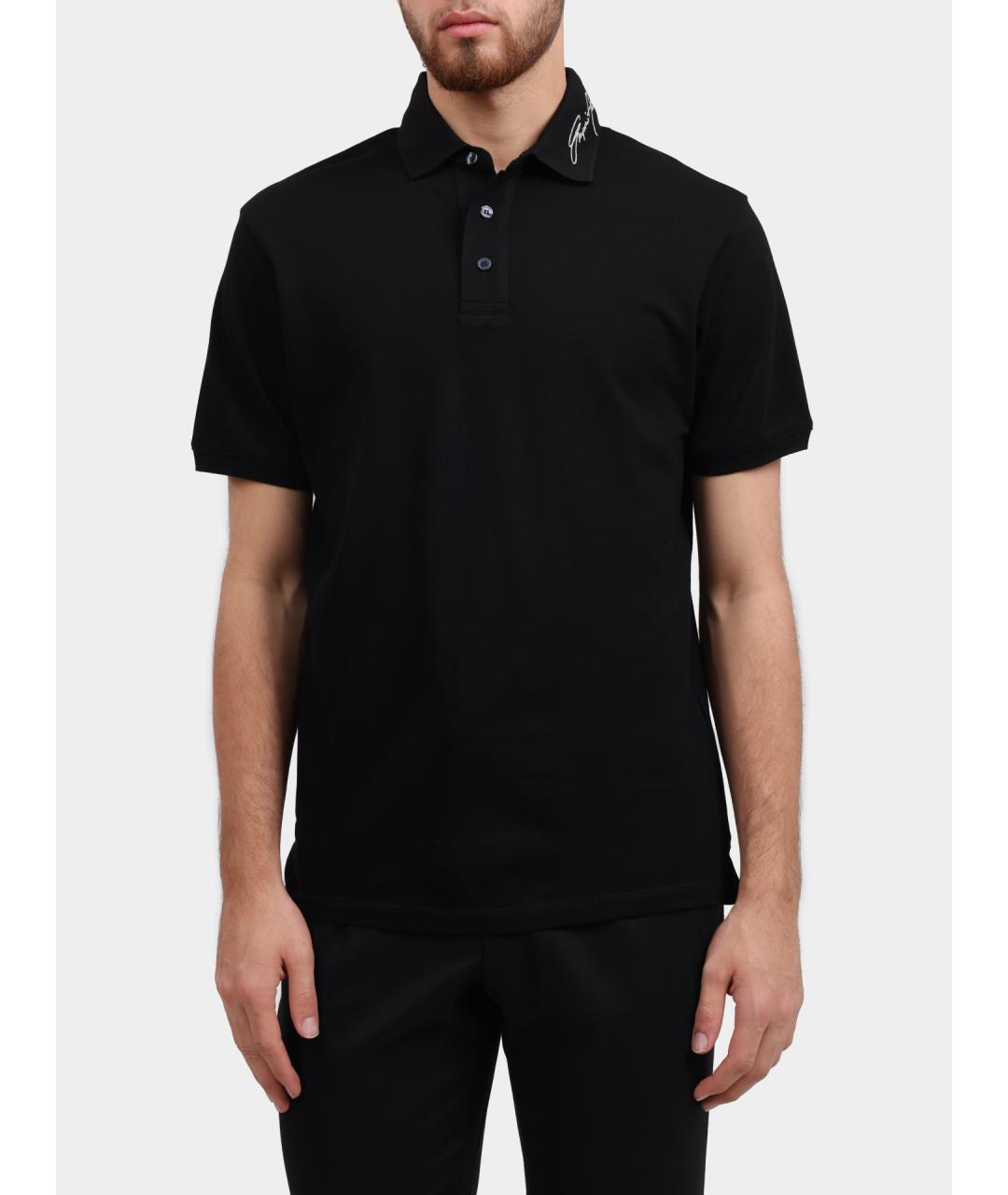 EMPORIO ARMANI Черное хлопковое поло с коротким рукавом, фото 6