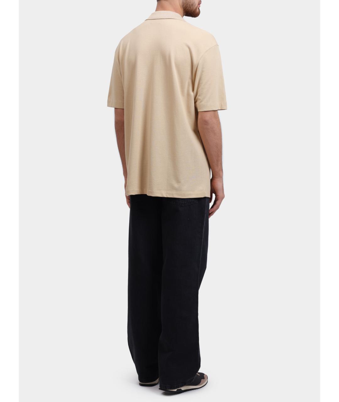 HUGO Бежевое хлопковое поло с коротким рукавом, фото 4