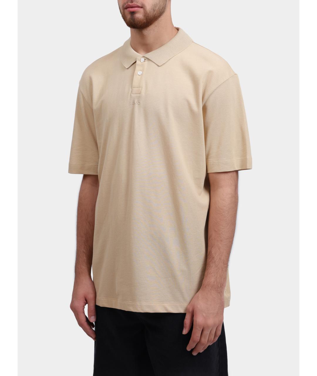 HUGO Бежевое хлопковое поло с коротким рукавом, фото 3