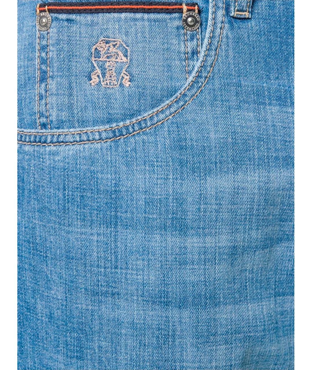BRUNELLO CUCINELLI Голубые хлопковые прямые джинсы, фото 4