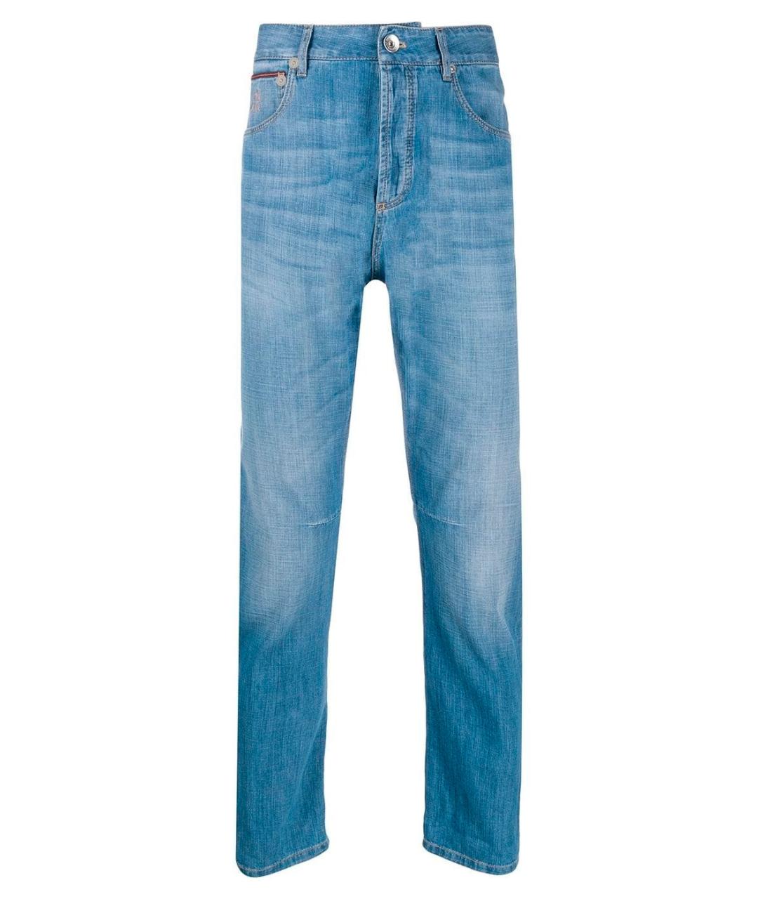 BRUNELLO CUCINELLI Голубые хлопковые прямые джинсы, фото 1