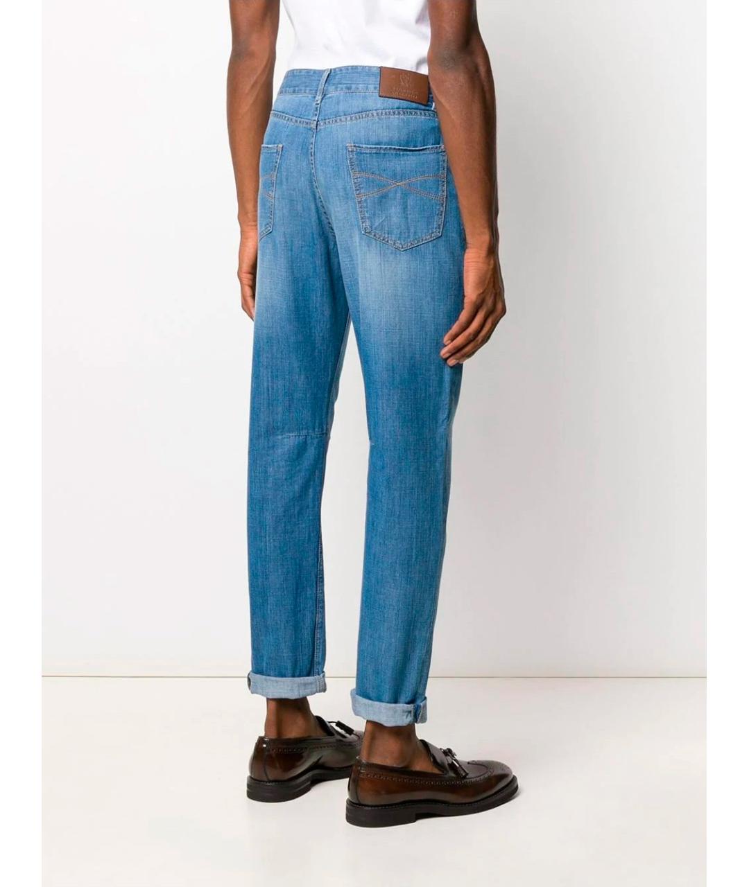 BRUNELLO CUCINELLI Голубые хлопковые прямые джинсы, фото 2