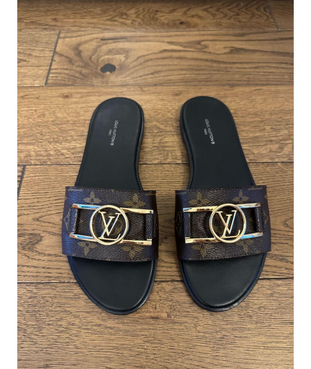 LOUIS VUITTON Коричневые кожаные шлепанцы, фото 2
