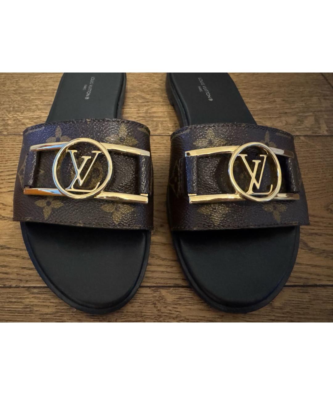 LOUIS VUITTON Коричневые кожаные шлепанцы, фото 4