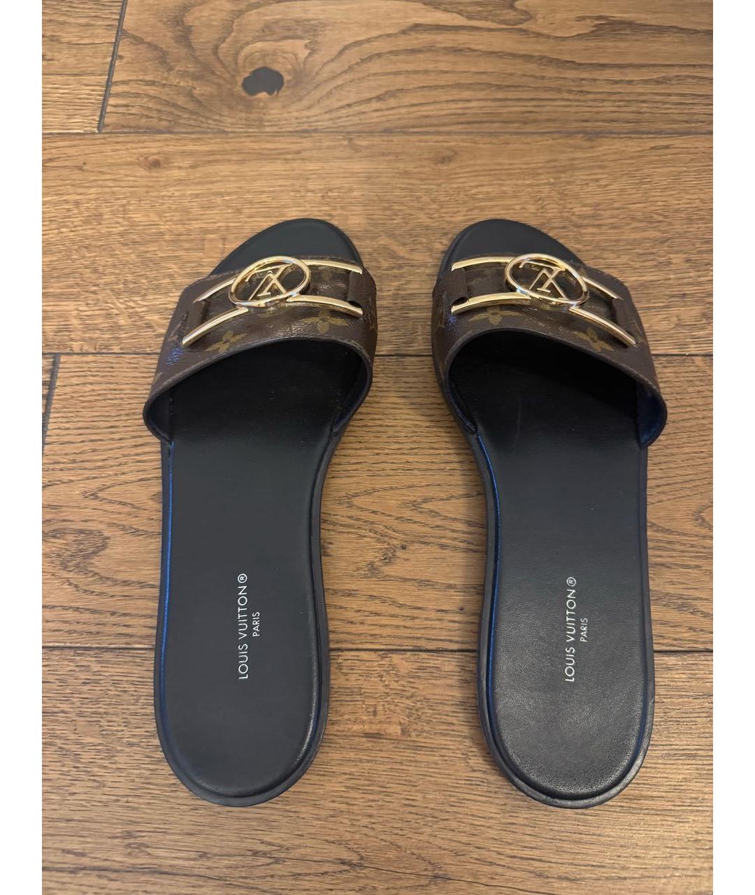 LOUIS VUITTON Коричневые кожаные шлепанцы, фото 3