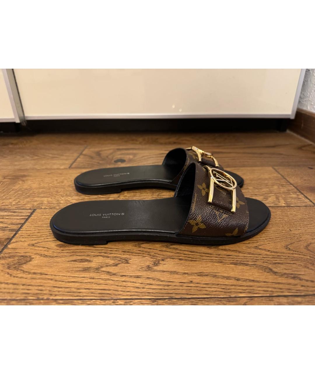 LOUIS VUITTON Коричневые кожаные шлепанцы, фото 6