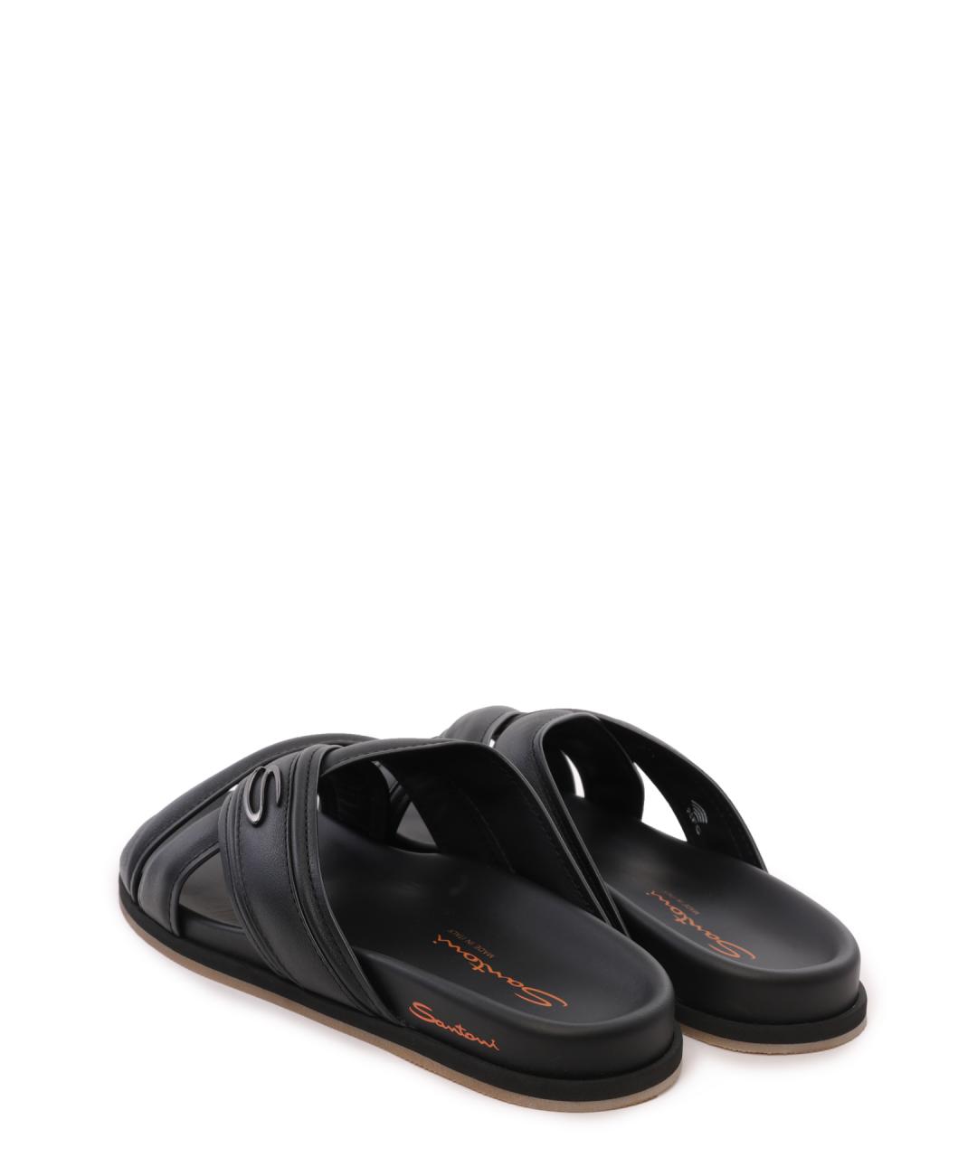SANTONI Черные кожаные шлепанцы, фото 3