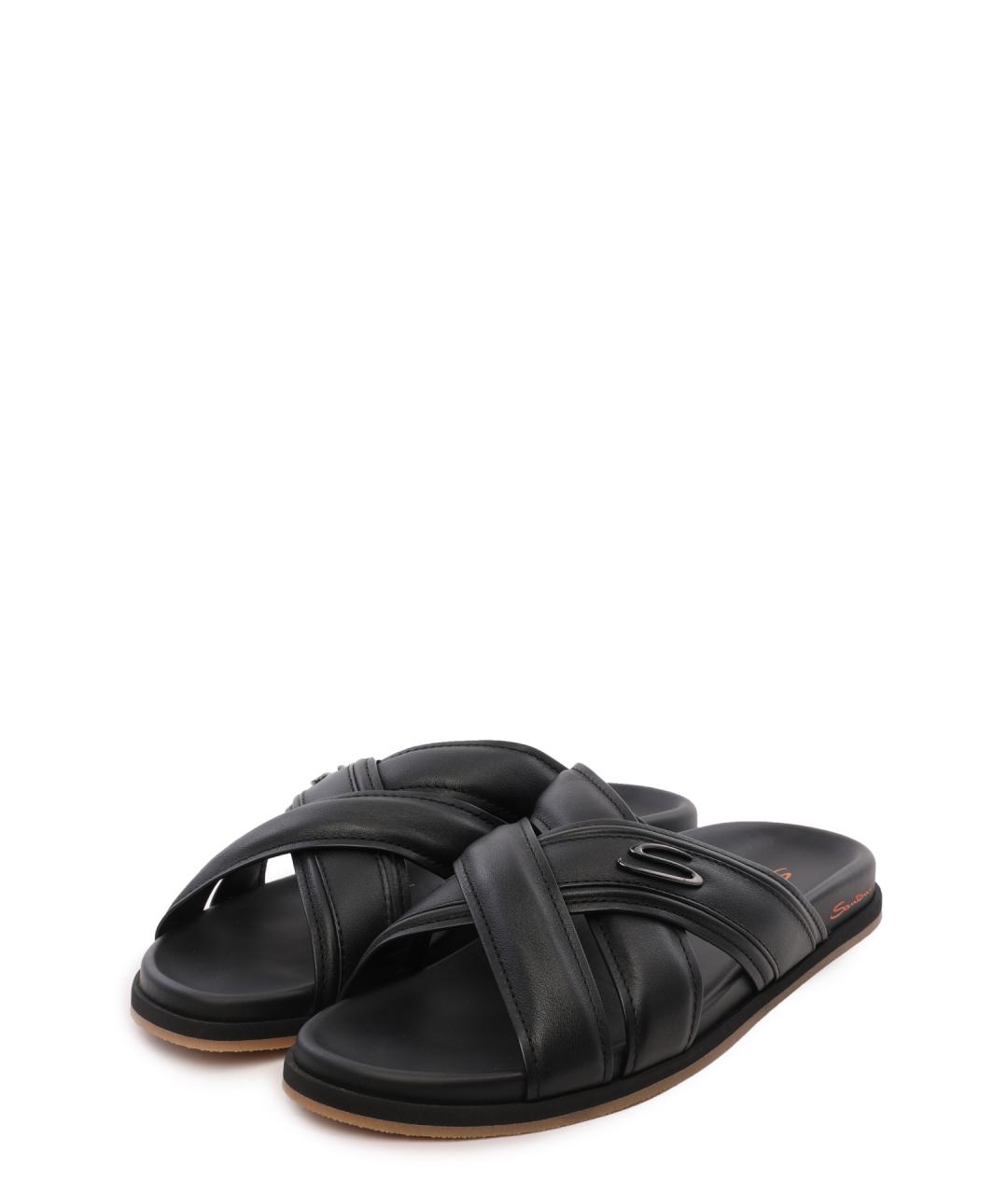 SANTONI Черные кожаные шлепанцы, фото 2