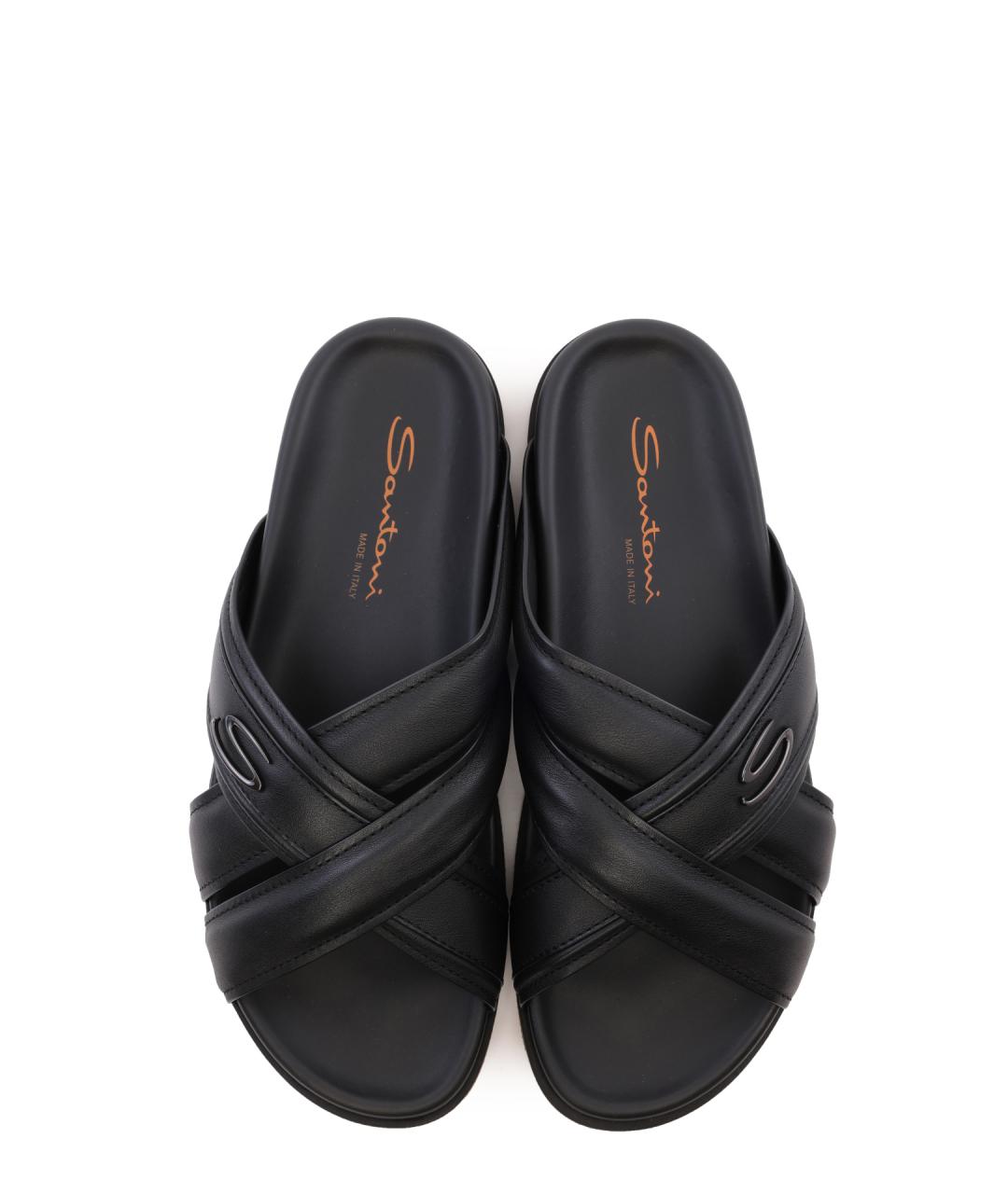 SANTONI Черные кожаные шлепанцы, фото 4
