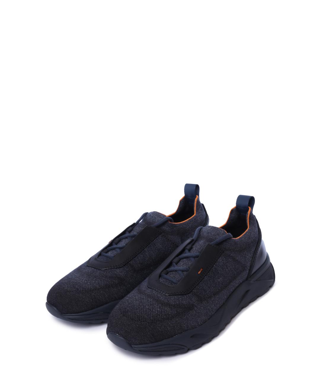 SANTONI Синие текстильные низкие кроссовки / кеды, фото 2