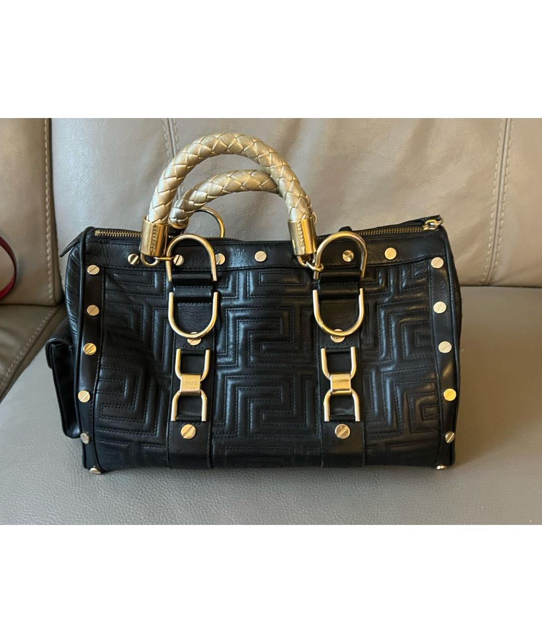 VERSACE Черная кожаная сумка с короткими ручками, фото 2