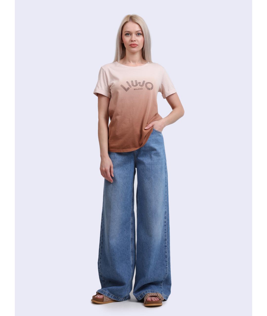 LIU JO Бежевая хлопковая футболка, фото 2