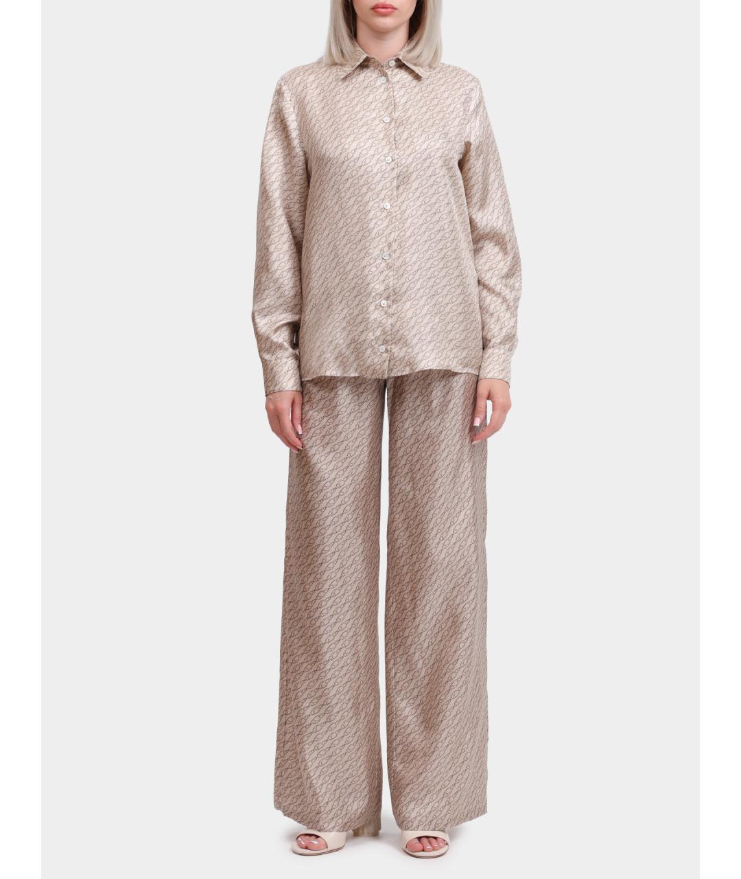 HERNO Бежевые шелковые прямые брюки, фото 2