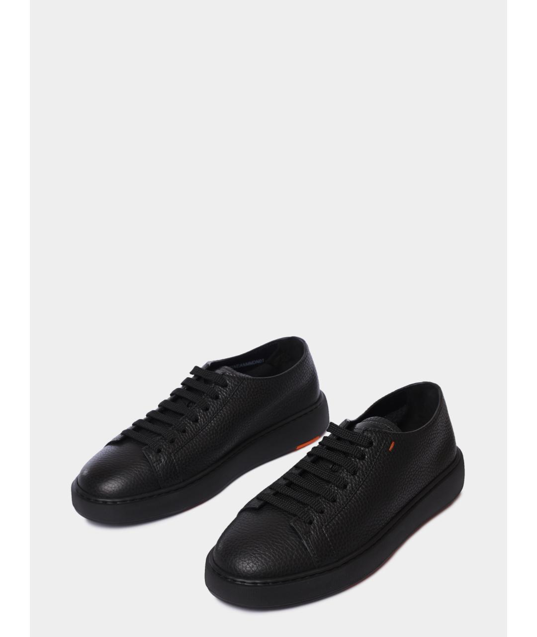 SANTONI Черные кожаные низкие кроссовки / кеды, фото 2