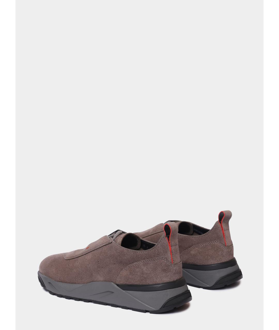 SANTONI Коричневые замшевые низкие кроссовки / кеды, фото 5