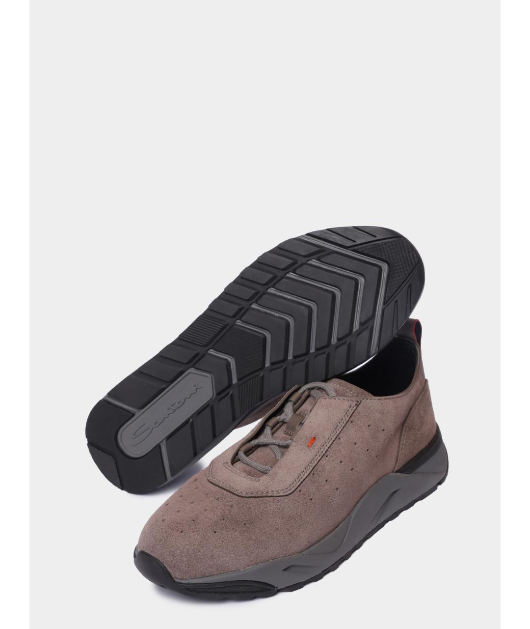 SANTONI Коричневые замшевые низкие кроссовки / кеды, фото 4