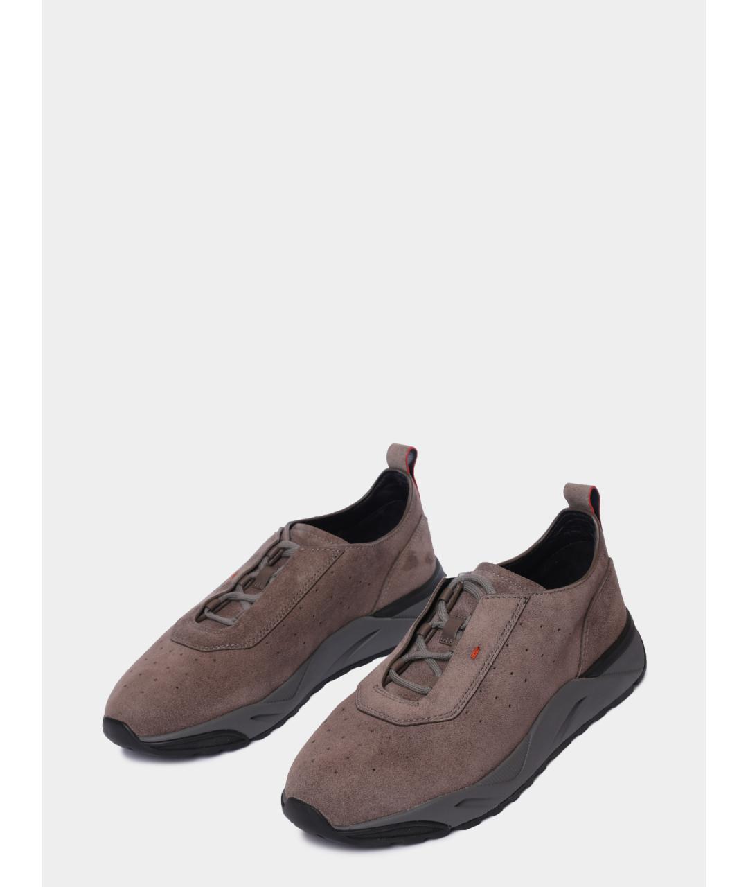 SANTONI Коричневые замшевые низкие кроссовки / кеды, фото 2