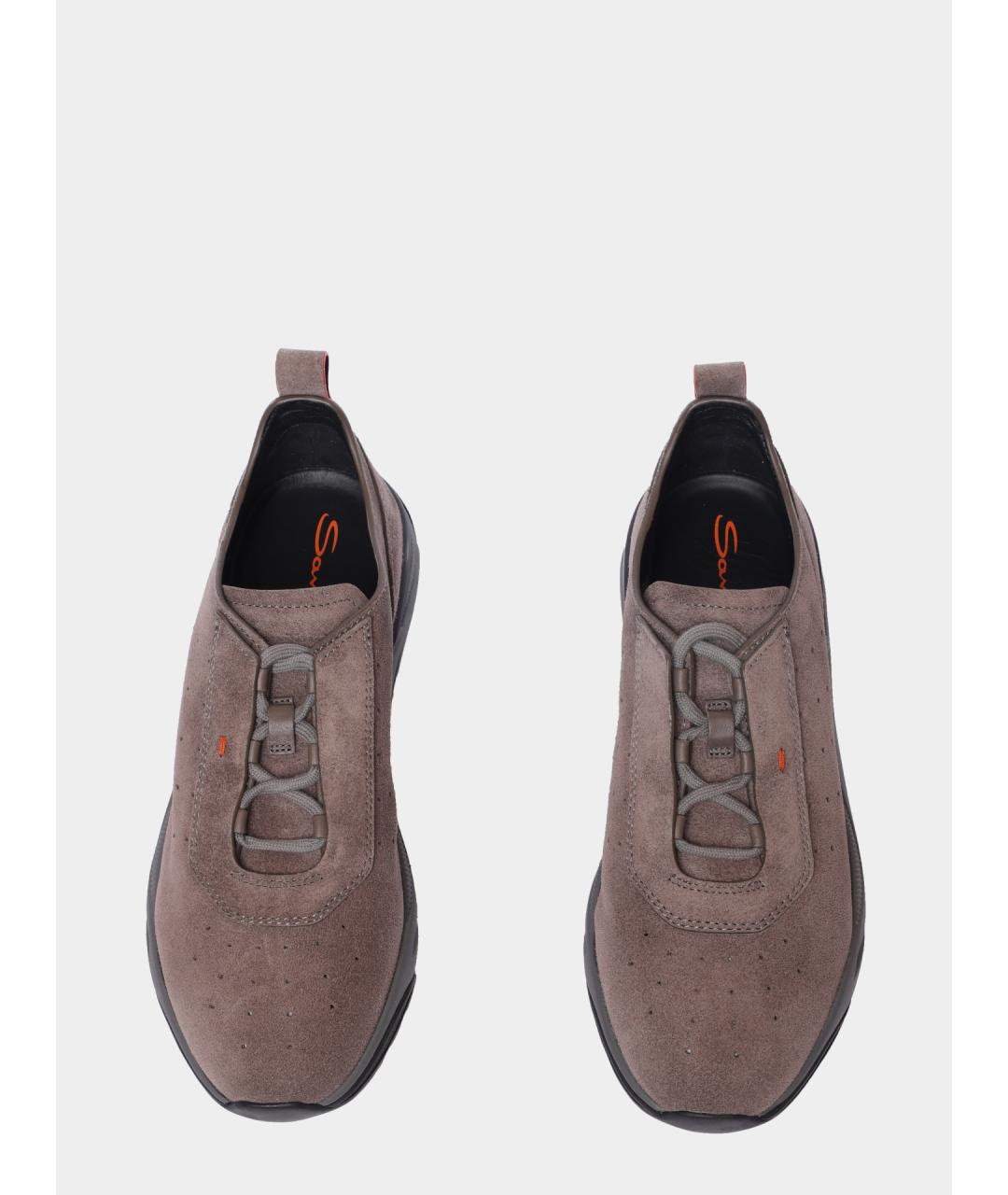 SANTONI Коричневые замшевые низкие кроссовки / кеды, фото 3