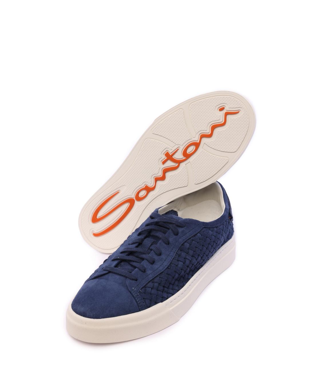 SANTONI Синие замшевые низкие кроссовки / кеды, фото 5