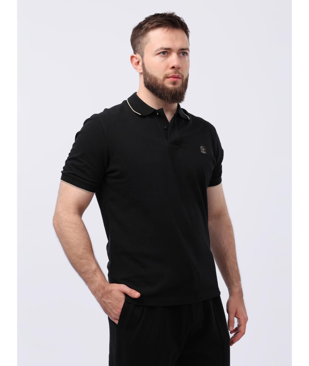 BRUNELLO CUCINELLI Черное хлопковое поло с коротким рукавом, фото 3