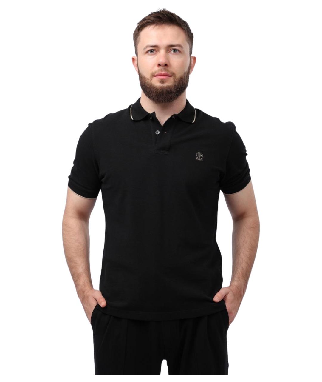 BRUNELLO CUCINELLI Черное хлопковое поло с коротким рукавом, фото 1