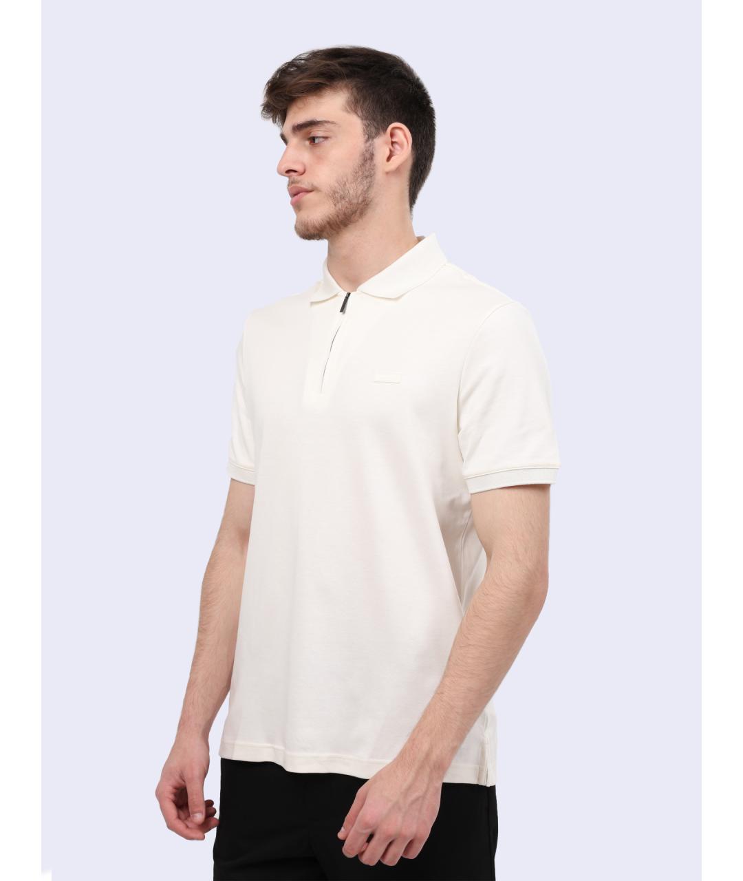 CALVIN KLEIN Белое хлопковое поло с коротким рукавом, фото 4