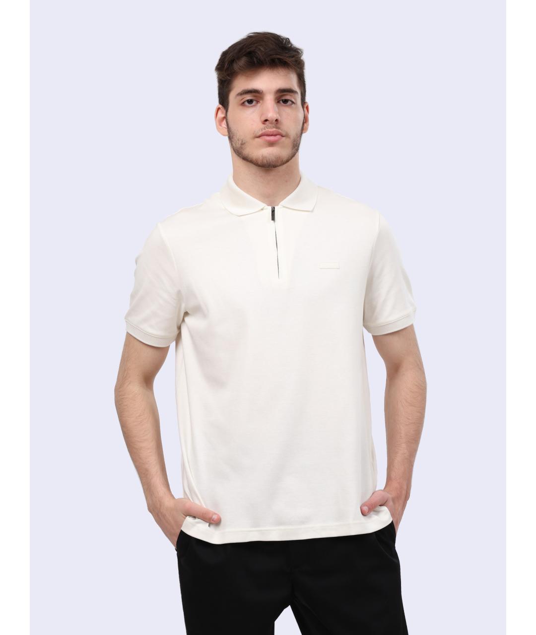 CALVIN KLEIN Белое хлопковое поло с коротким рукавом, фото 5