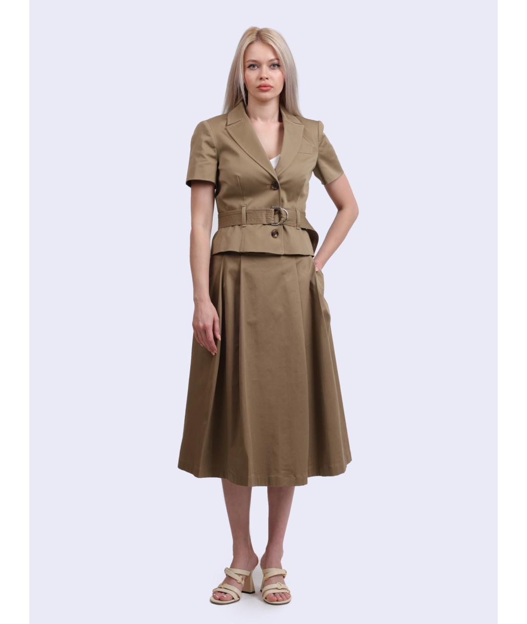 LIU JO Бежевая хлопковая юбка миди, фото 2