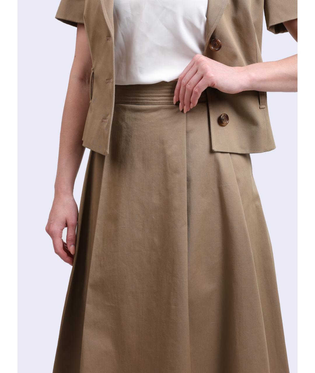 LIU JO Бежевая хлопковая юбка миди, фото 5