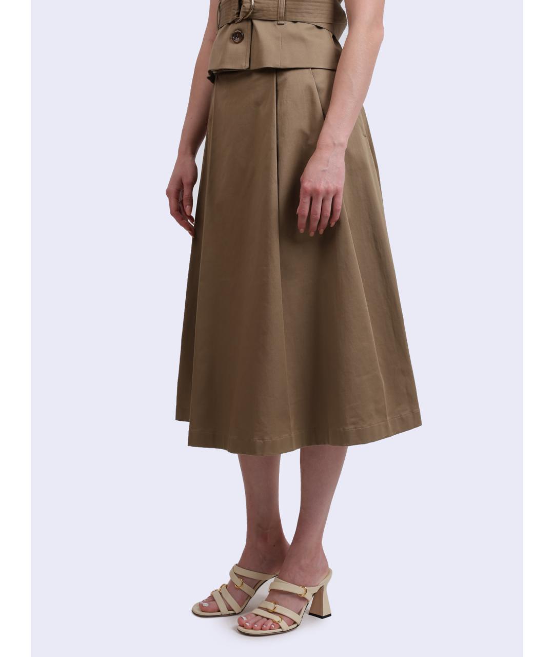 LIU JO Бежевая хлопковая юбка миди, фото 4
