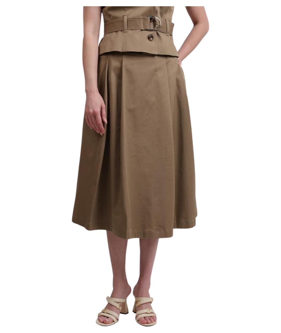 LIU JO Бежевая хлопковая юбка миди, фото 1