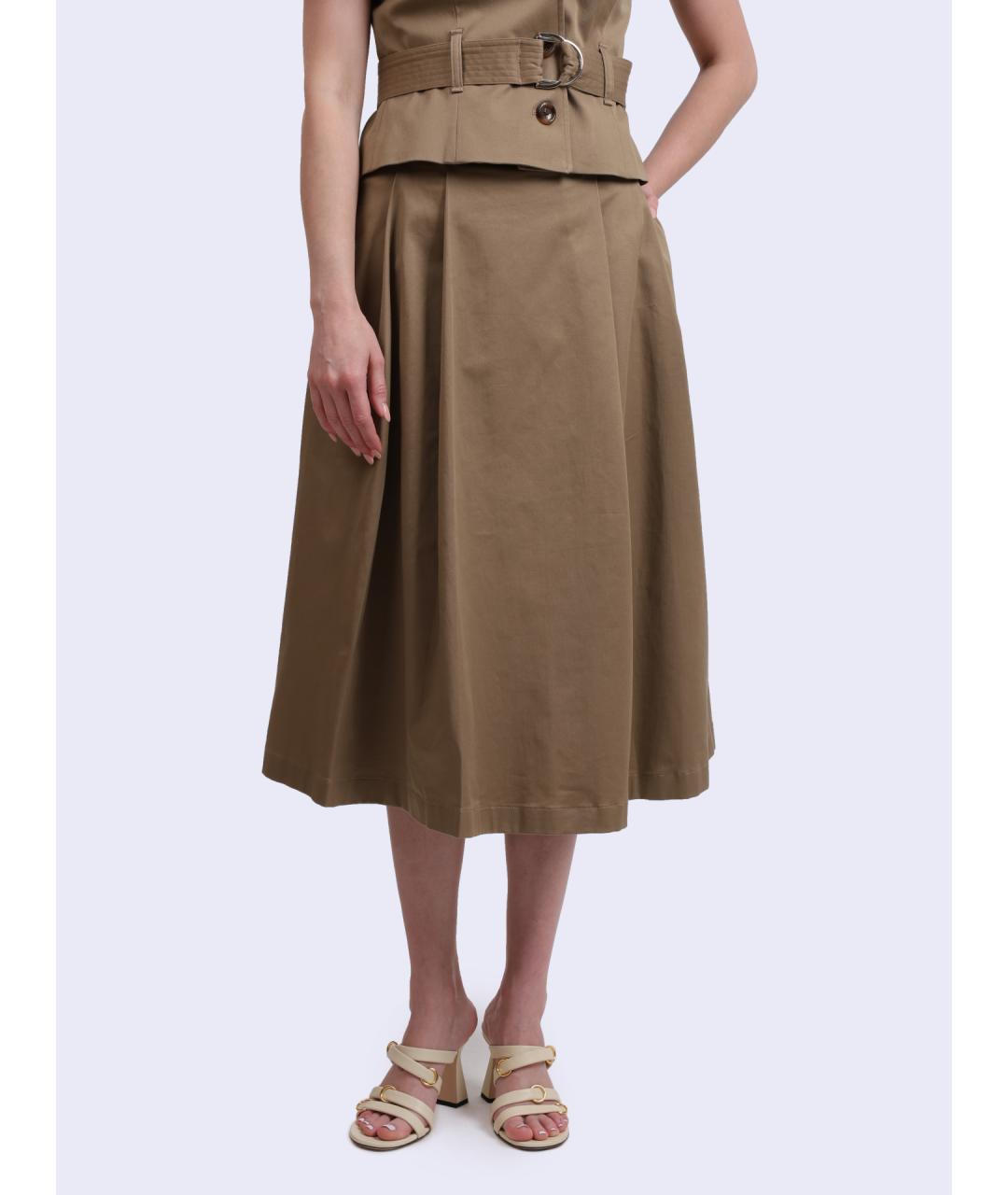 LIU JO Бежевая хлопковая юбка миди, фото 6
