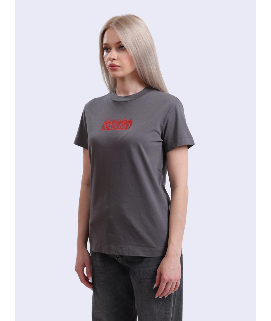PINKO Серая хлопковая футболка, фото 2