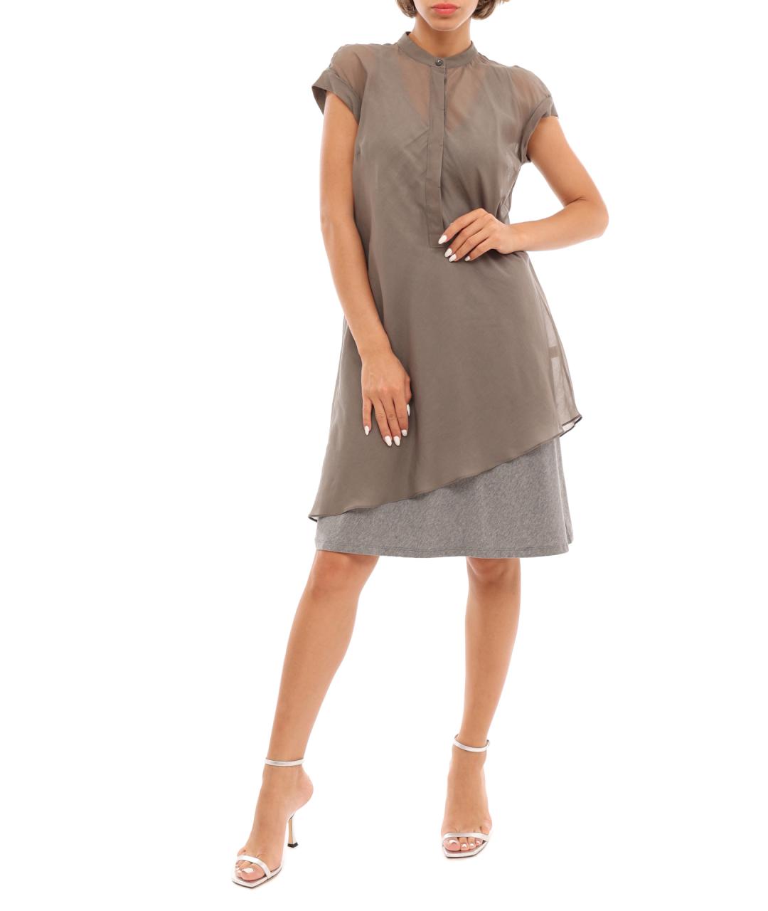 BRUNELLO CUCINELLI Бежевое хлопковое повседневное платье, фото 2