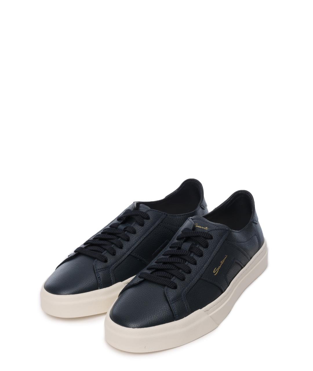 SANTONI Синие кожаные низкие кроссовки / кеды, фото 2