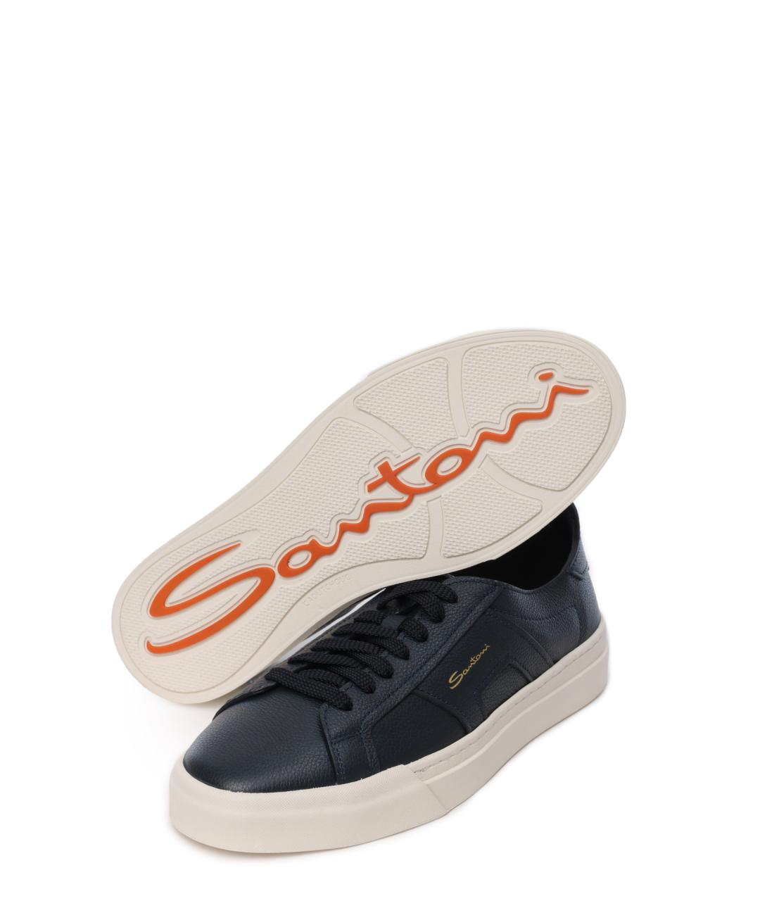 SANTONI Синие кожаные низкие кроссовки / кеды, фото 4