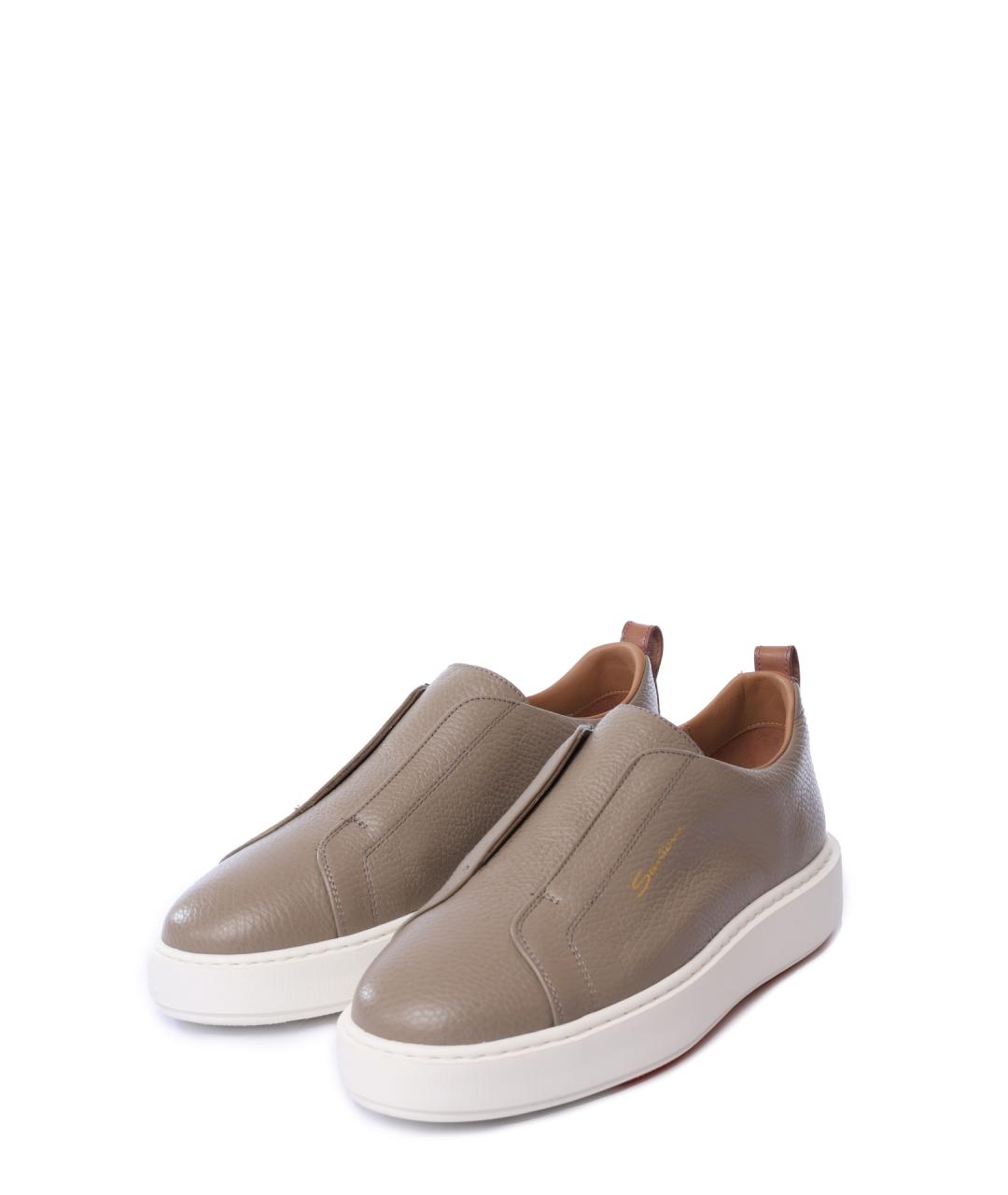 SANTONI Бежевые кожаные кеды, фото 2