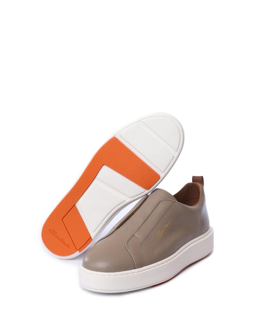 SANTONI Бежевые кожаные кеды, фото 5