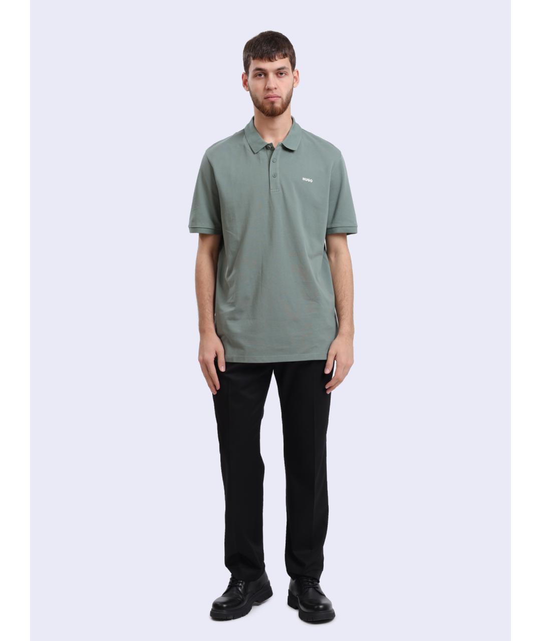 HUGO Зеленые хлопковое поло с коротким рукавом, фото 2