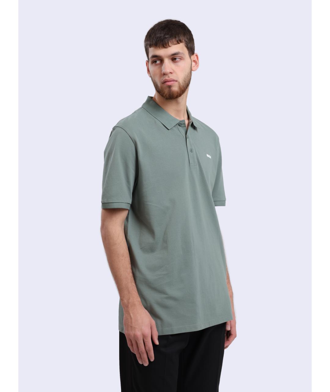HUGO Зеленые хлопковое поло с коротким рукавом, фото 3