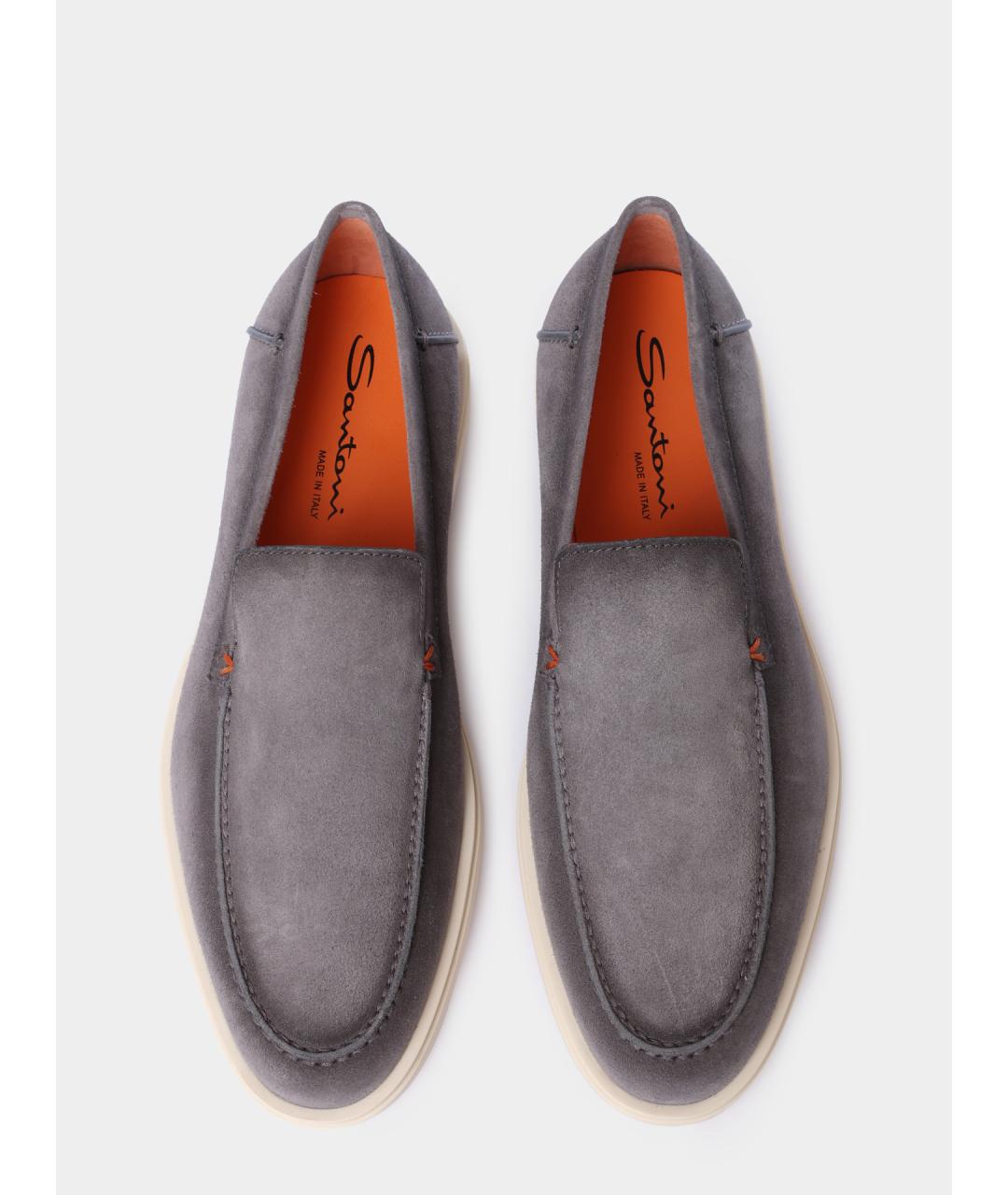 SANTONI Серые замшевые лоферы, фото 4