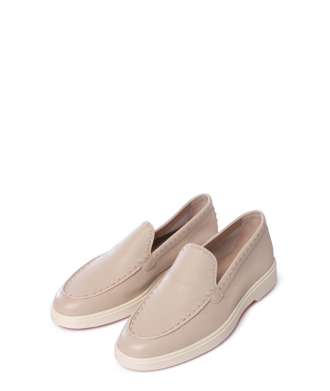 SANTONI Бежевые кожаные лоферы, фото 2